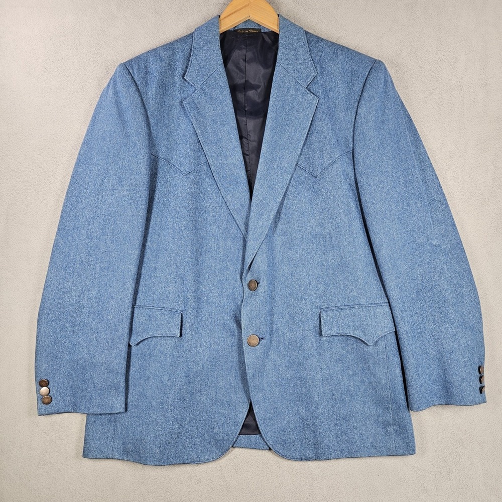Circle S Western Denim Blazer Mens 42S Blue Button Up Sport Coat Jacket Cowboy